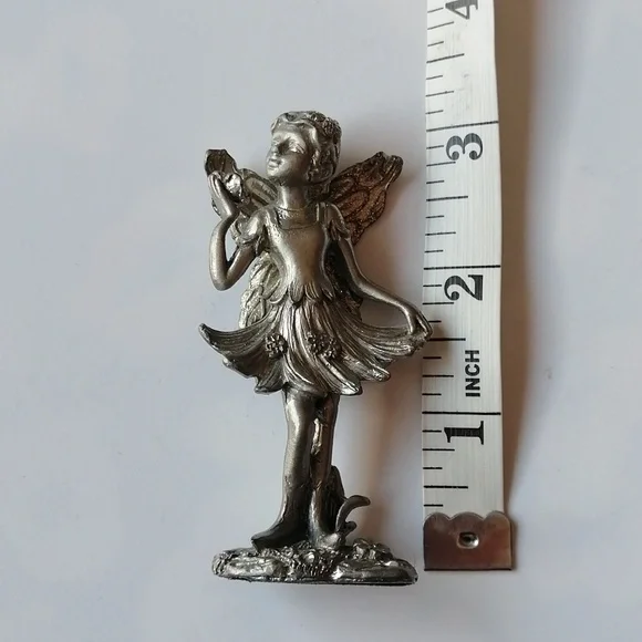 Vintage Peltro Cesellato a Mano Pewter Fairy Miniature Sculpture - Picture 12 of 13